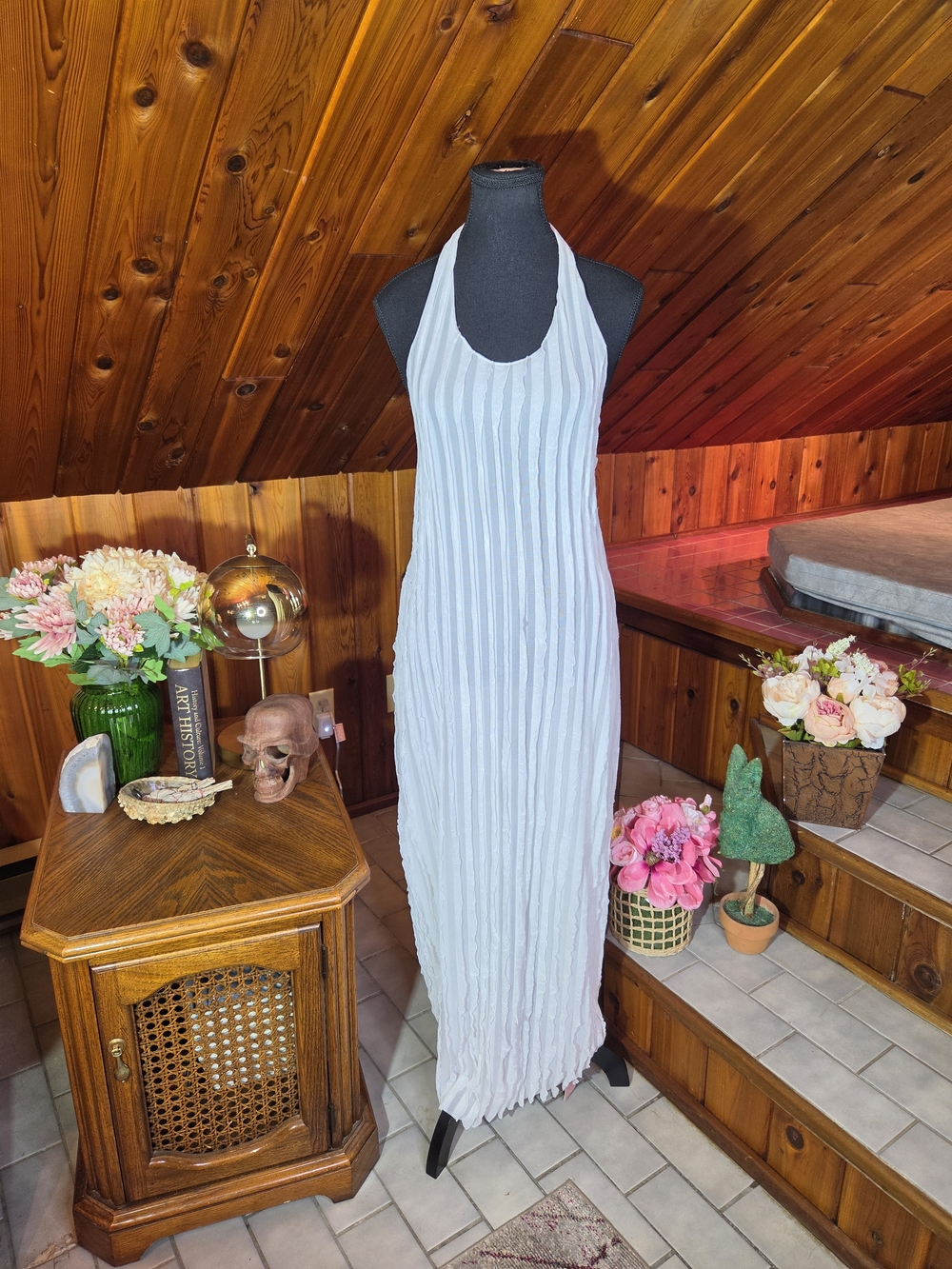NWT White Textured Halter Maxi Dress